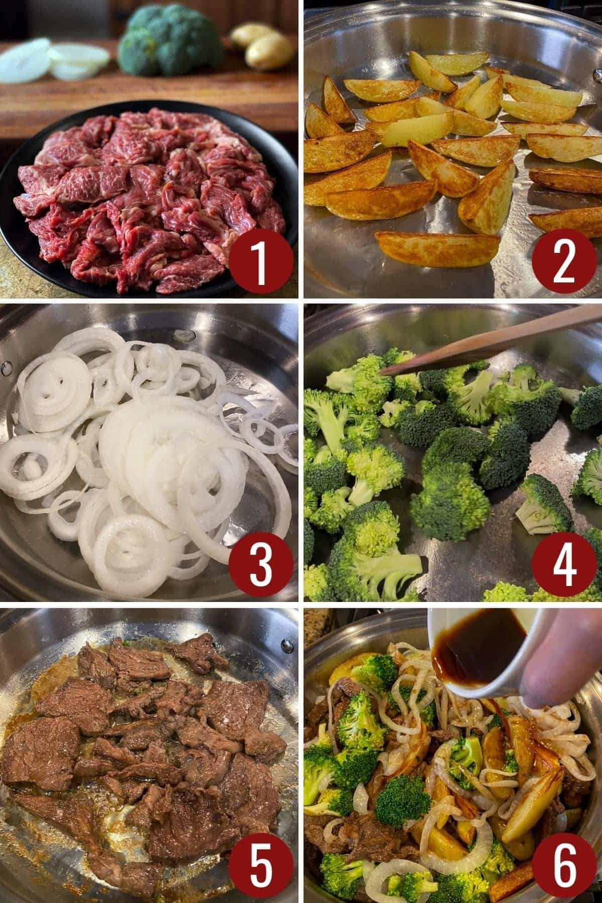 Steps to make beef and broccoli.