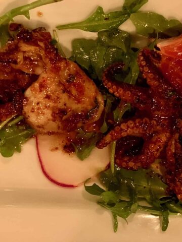 Baby Octopus with Blood Orange and Pickled Radish with Arugula