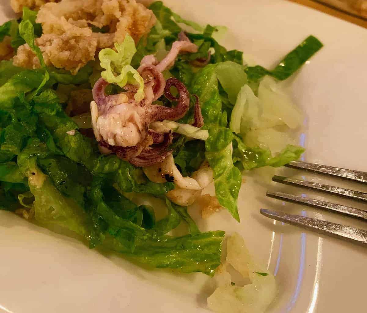 Fried and grilled calamari salad