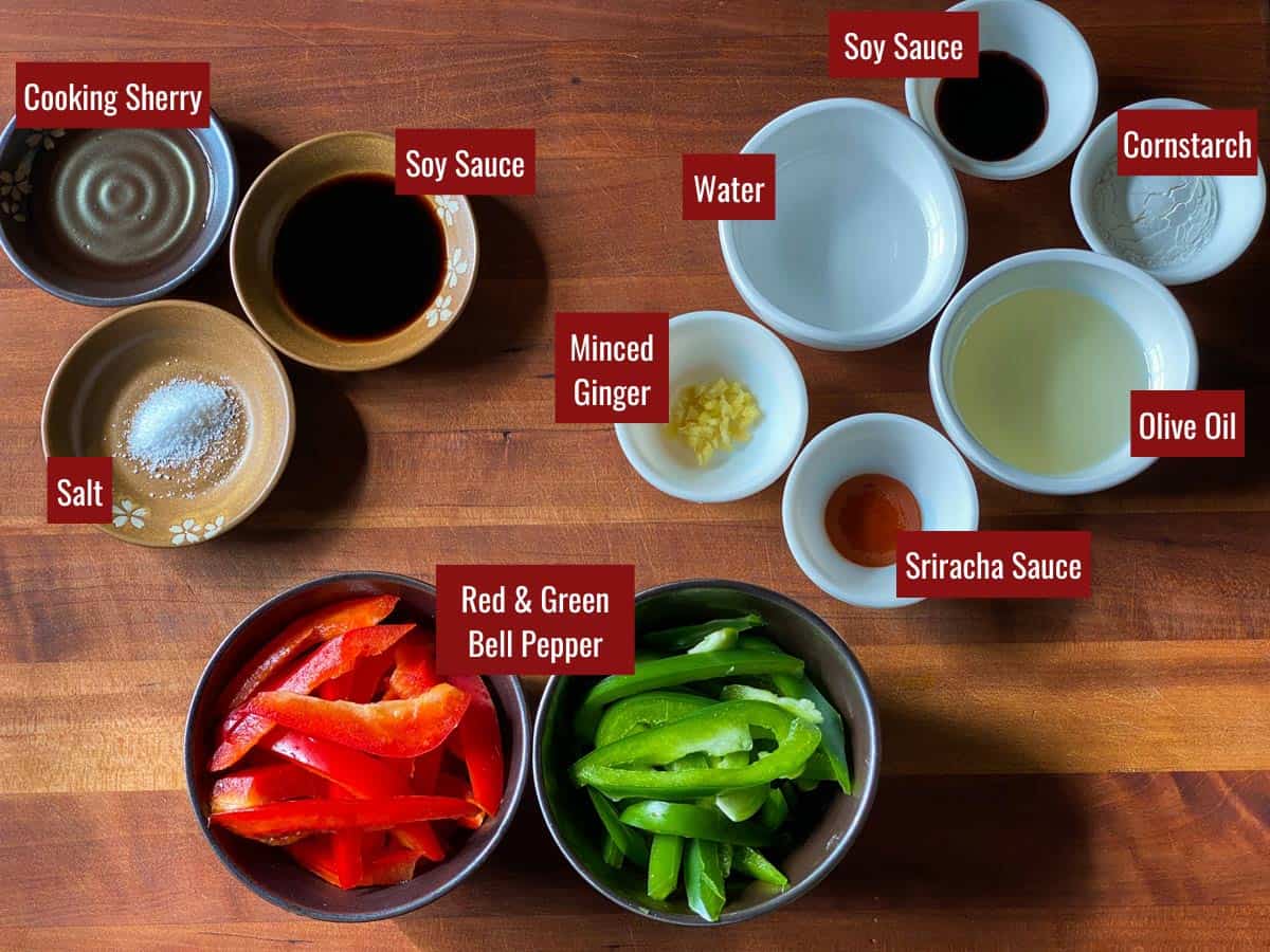 Labeled ingredients for Spicy Beef Stir-Fry.