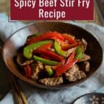 Decorative picture of spicy beef with sriracha for Pinterest.