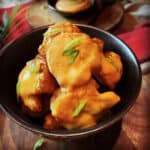 Dynamite shrimps in a brown bowl.