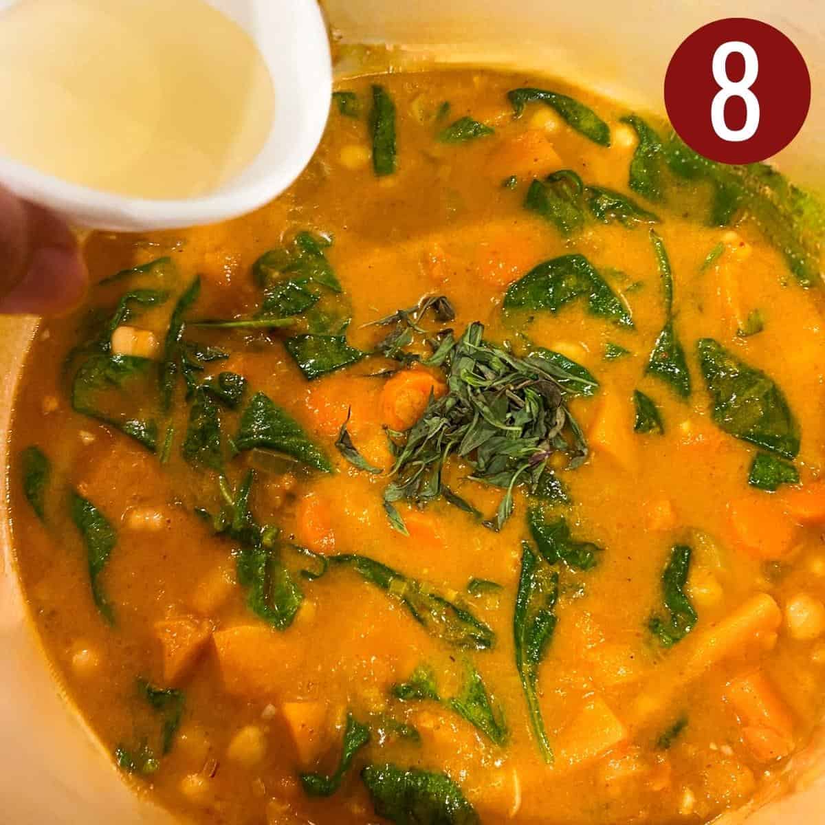 Step 8 add vinegar in butternut squash and chickpea curry.