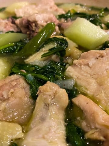 Chicken Tinola with Chayote and Spinach.