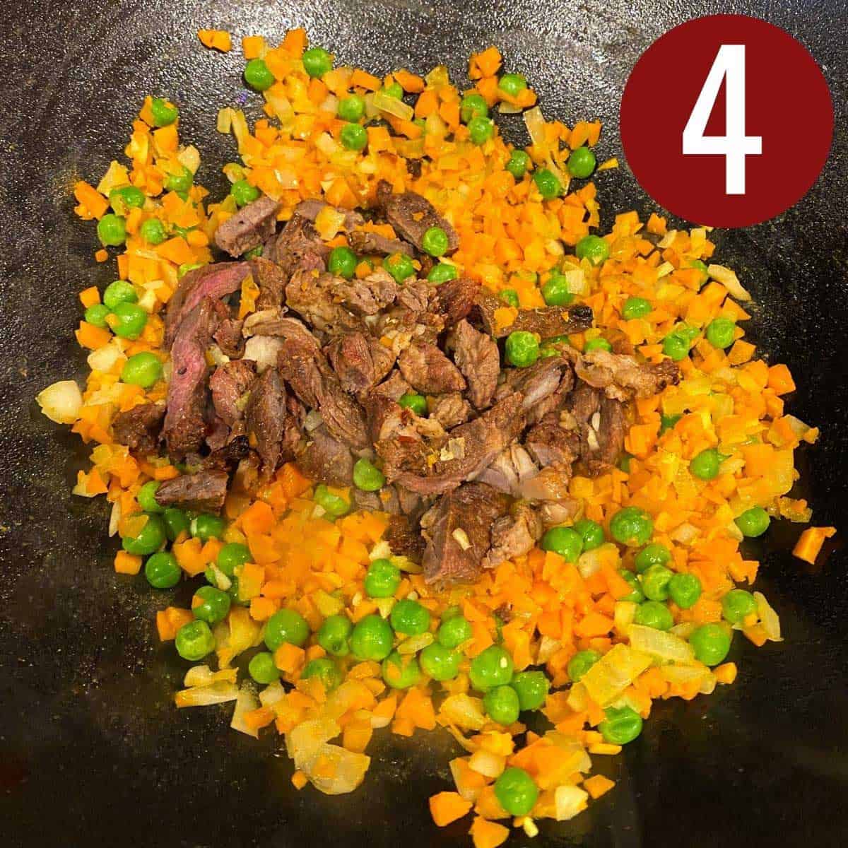 Step 4 how to make steak fried rice.