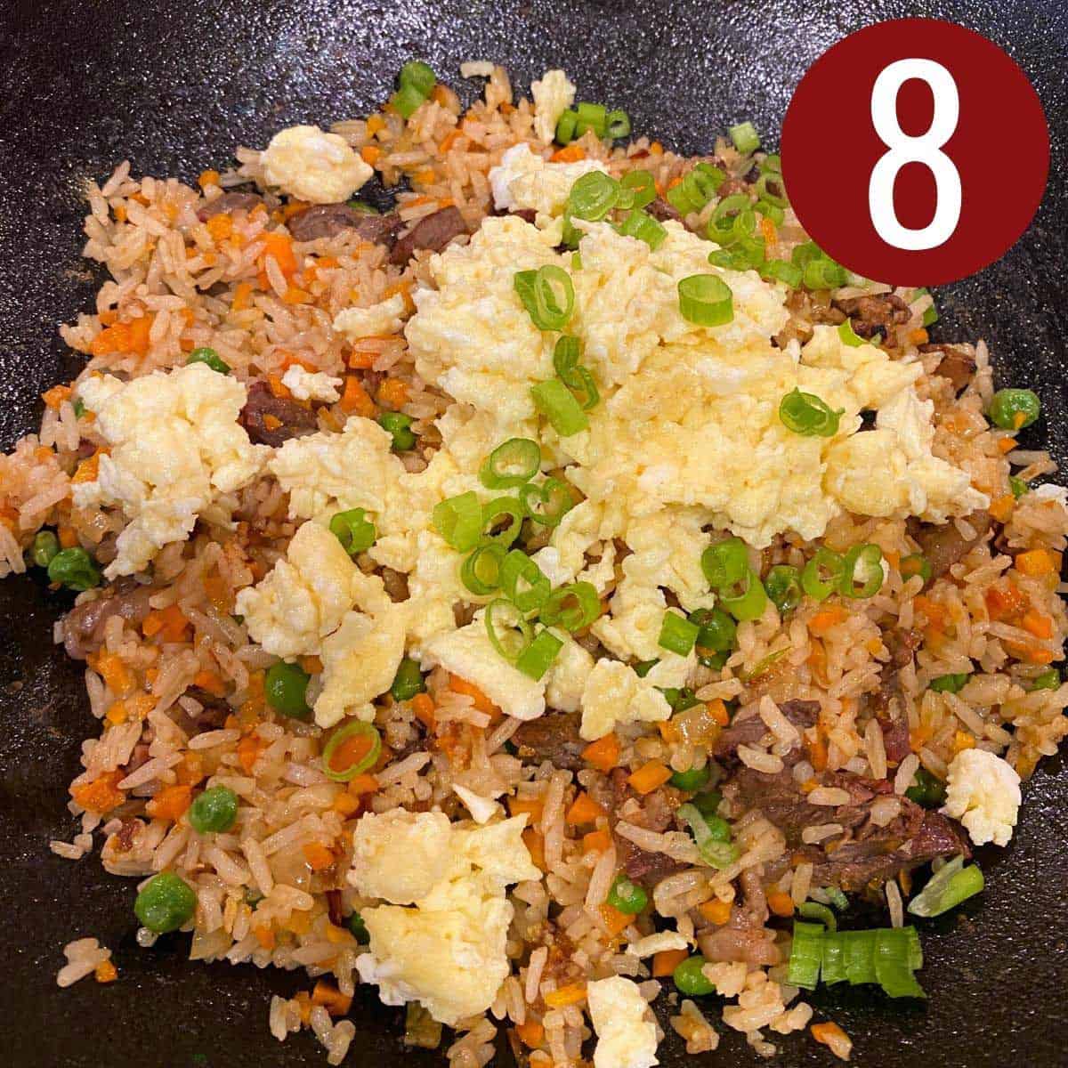 Step 8 how to make steak fried rice.