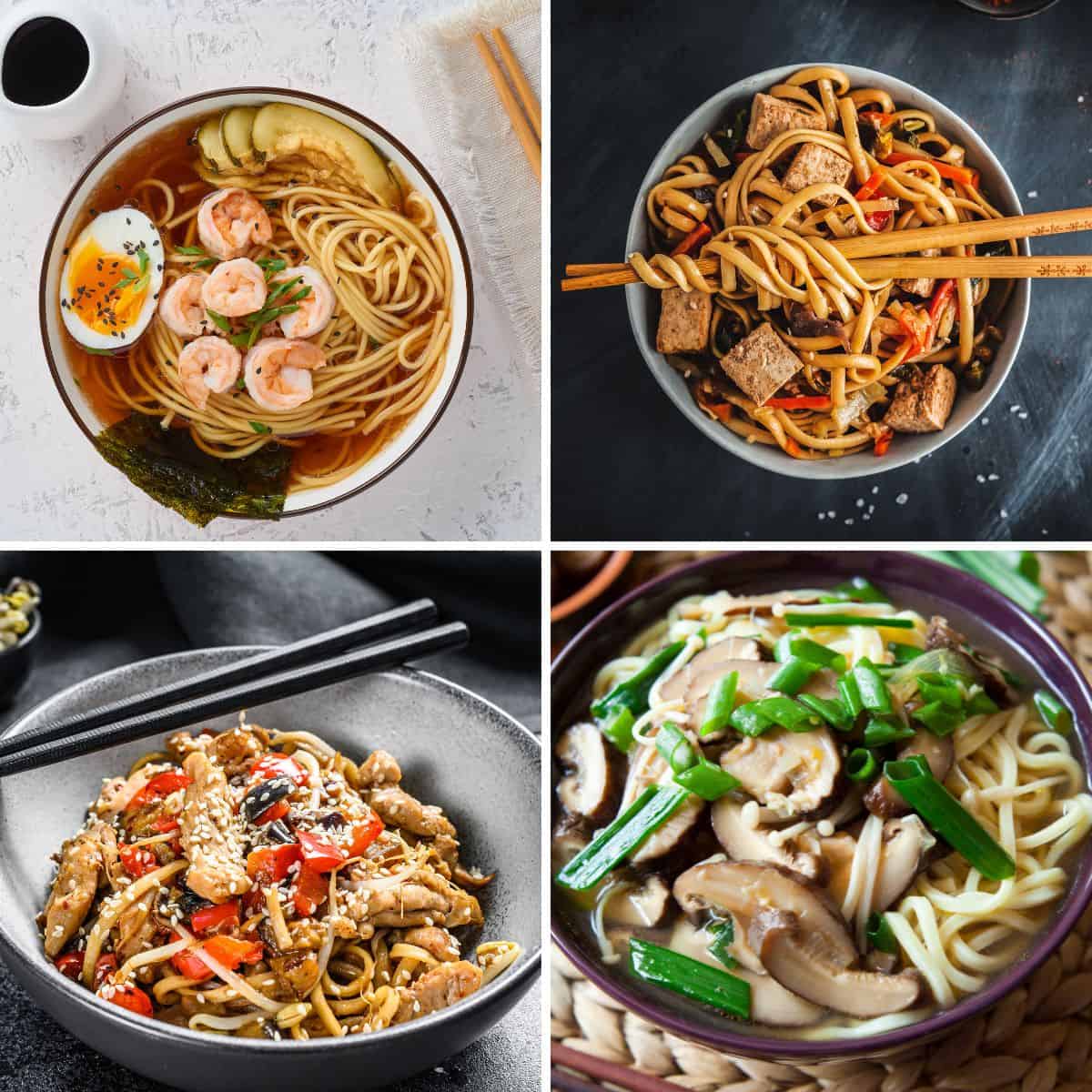 Pictures of egg noodle dishes.