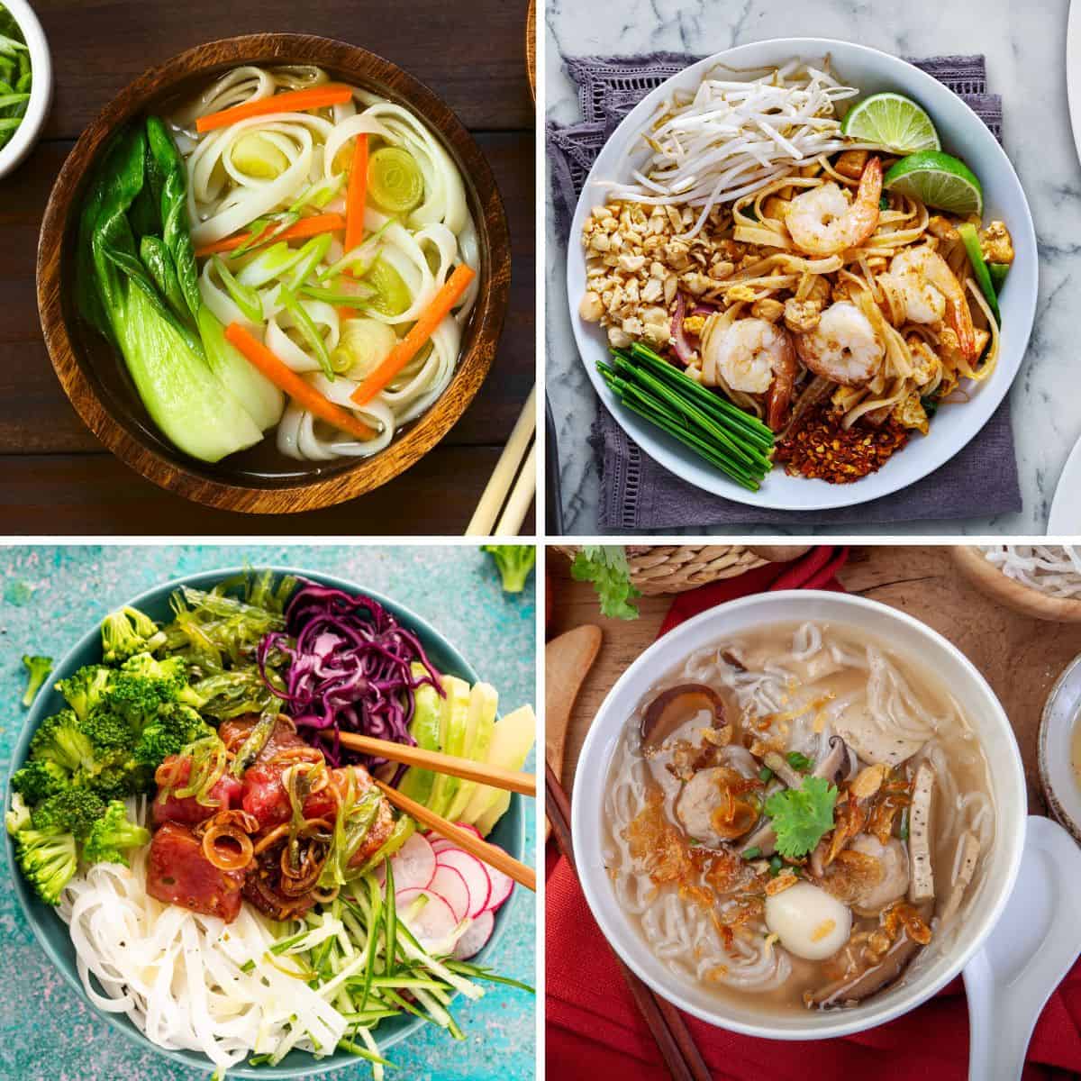 Pictures of rice noodle dishes.