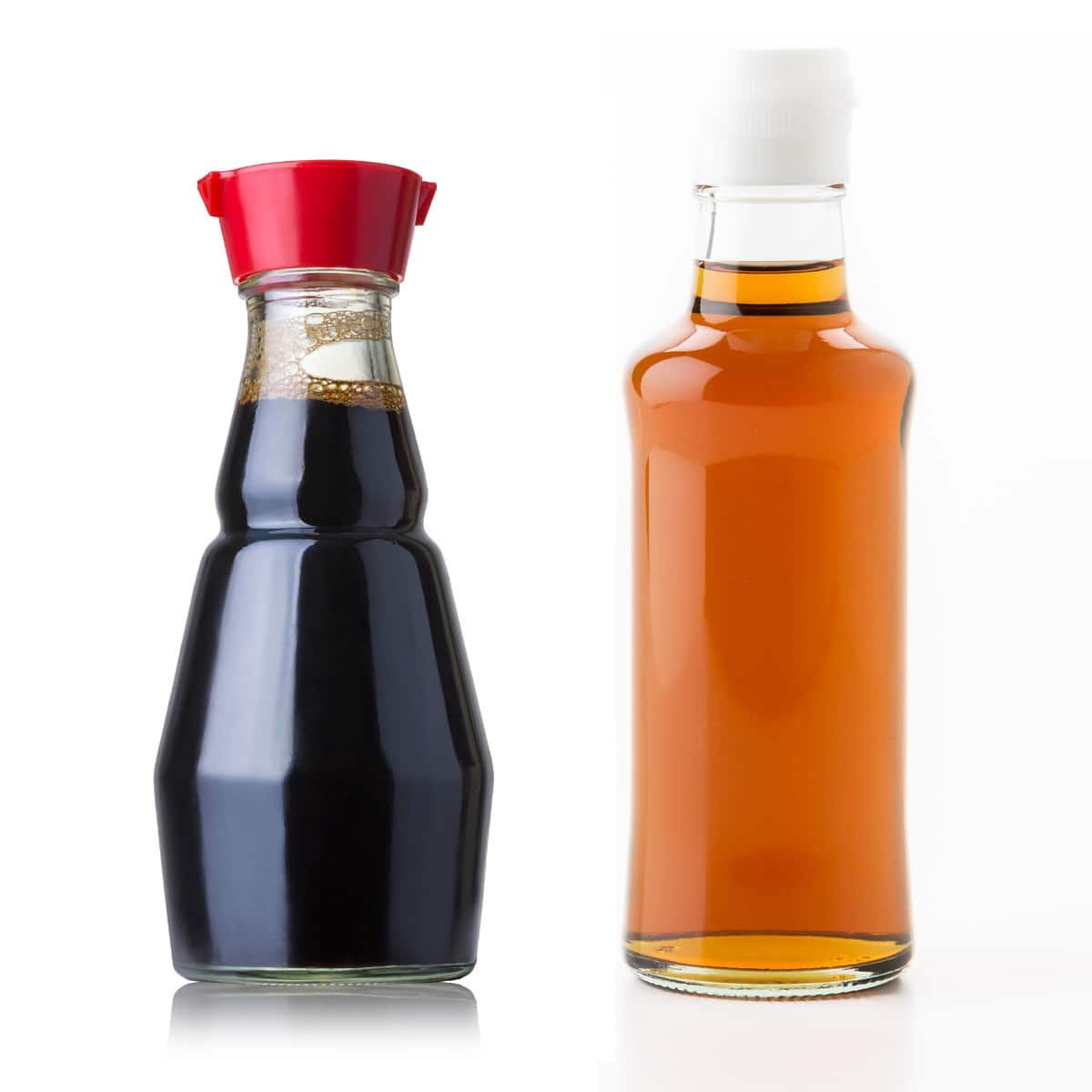 Soy sauce and fish sauce in bottles.