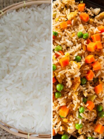 White rice versus fried rice side by side photo.