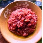 Bagoong (shrimp paste) on a clay plate.